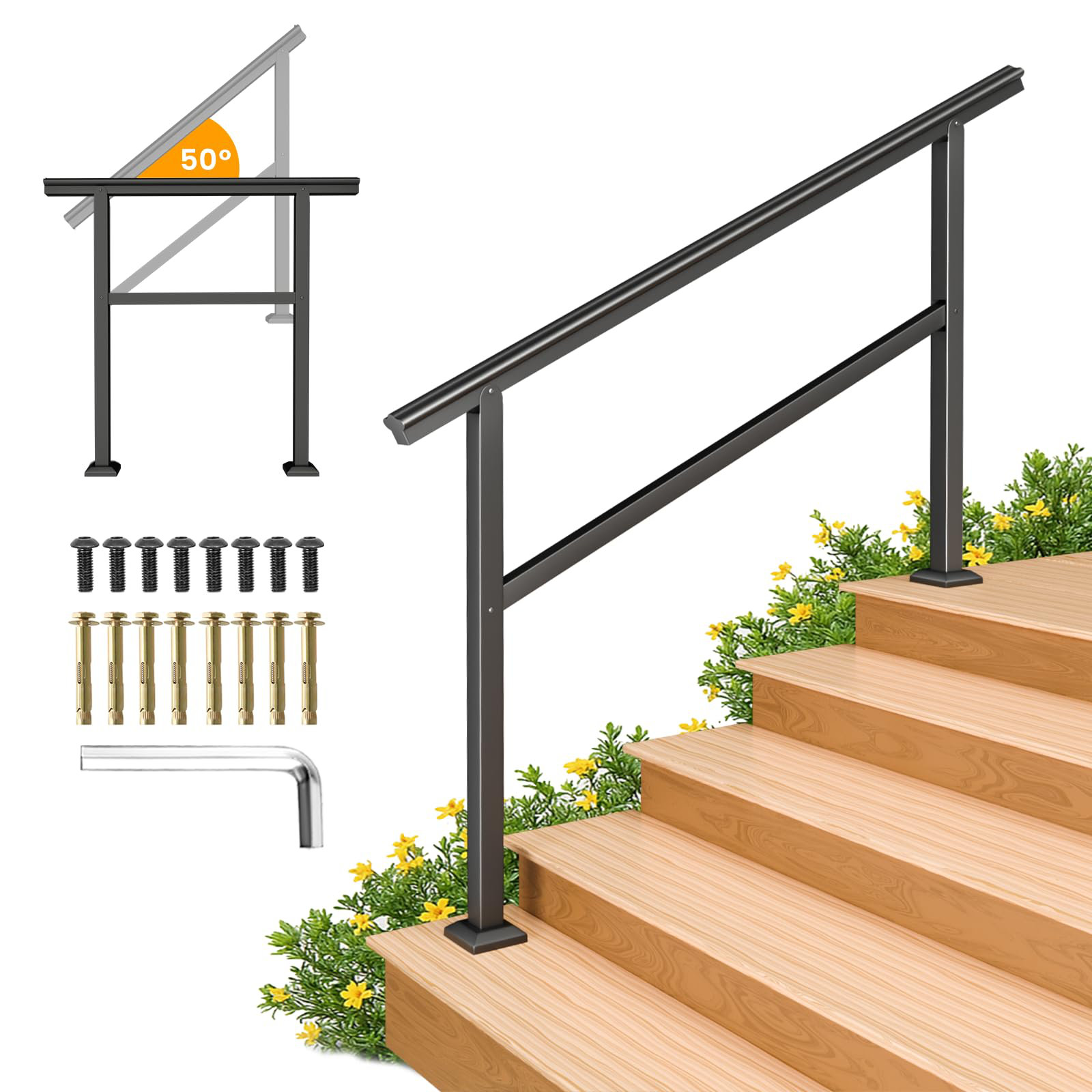 shuoli Hand Rails For Outdoor Steps,5 Step Handrail，60" X 34" Fits 0 To